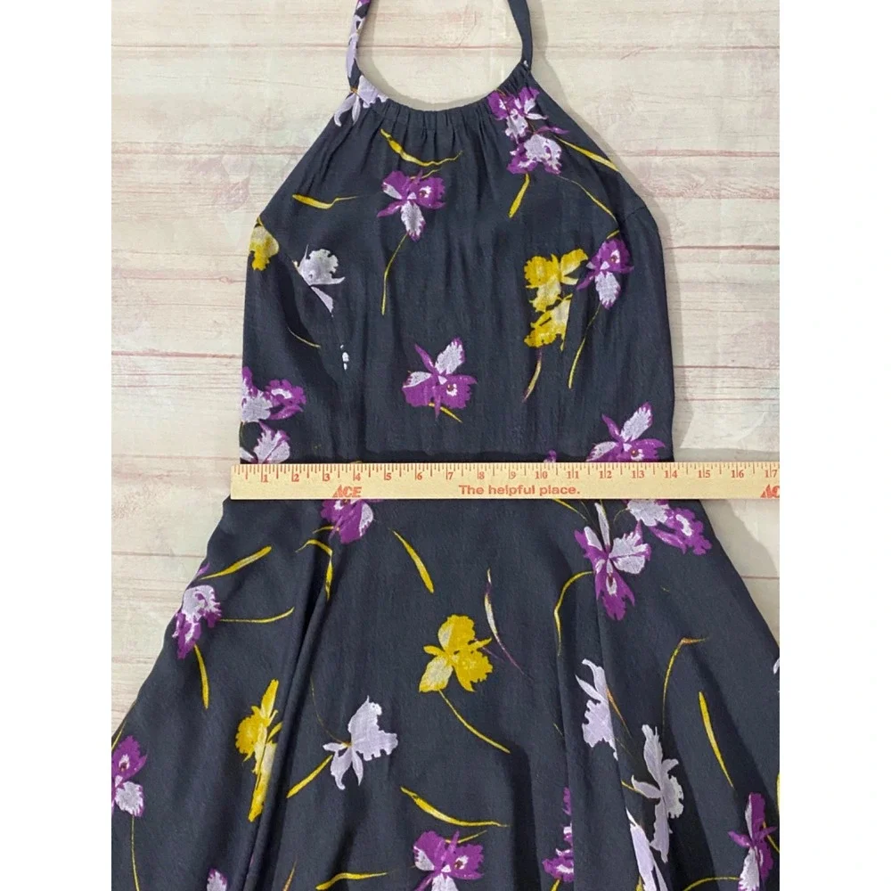 Free People Halter Swing Dress size 6 Gray Viscose Floral purple yellow - Picture 8 of 12